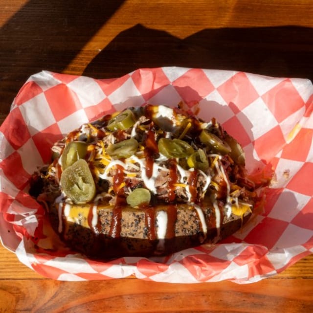 Pulled Chicken Loaded Baked Potato.